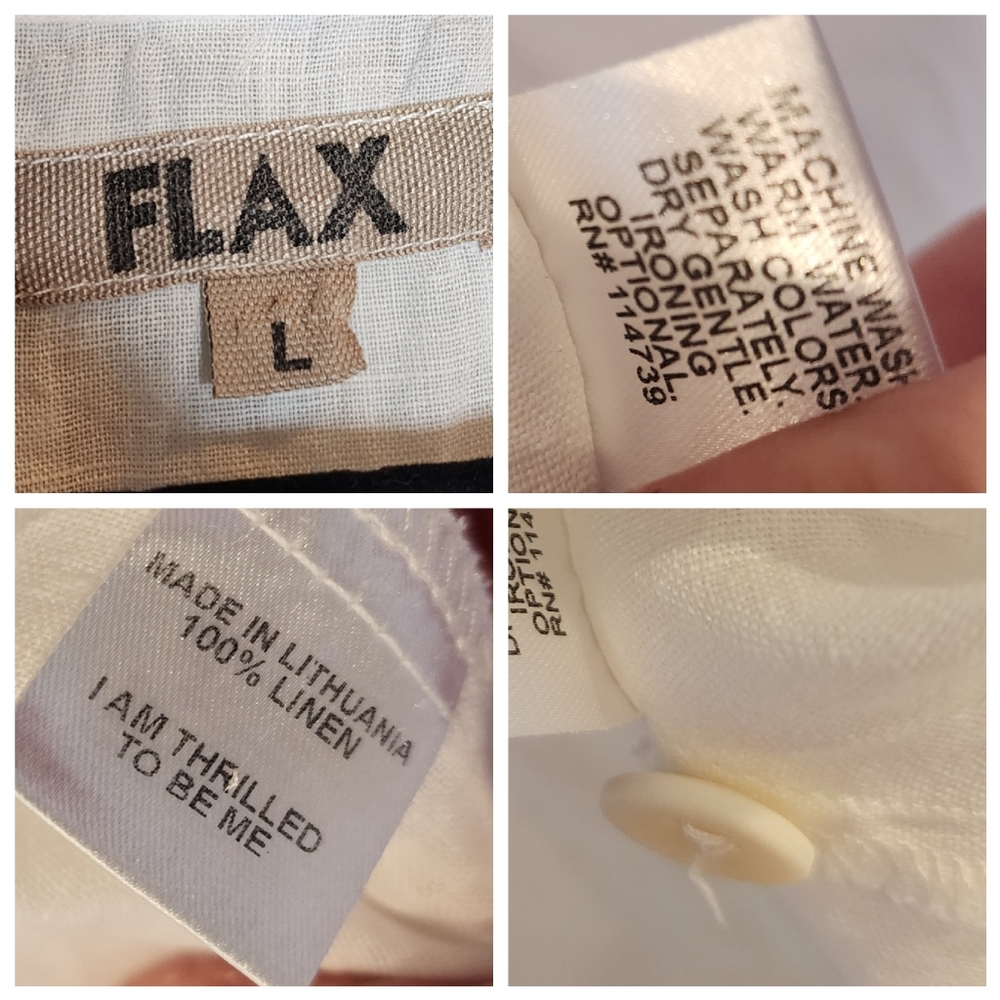 Flax White Linen tunic long sleeve top. Pocket. Button side. Size large. - Picture 3 of 16